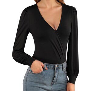 NWT Black surplice long sleeve bodysuit‎ size XL